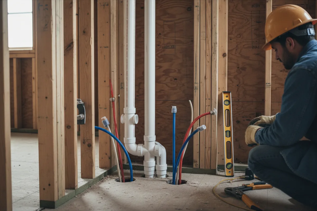 Drain and supply rough-in during Sump Pump Repair in Marion